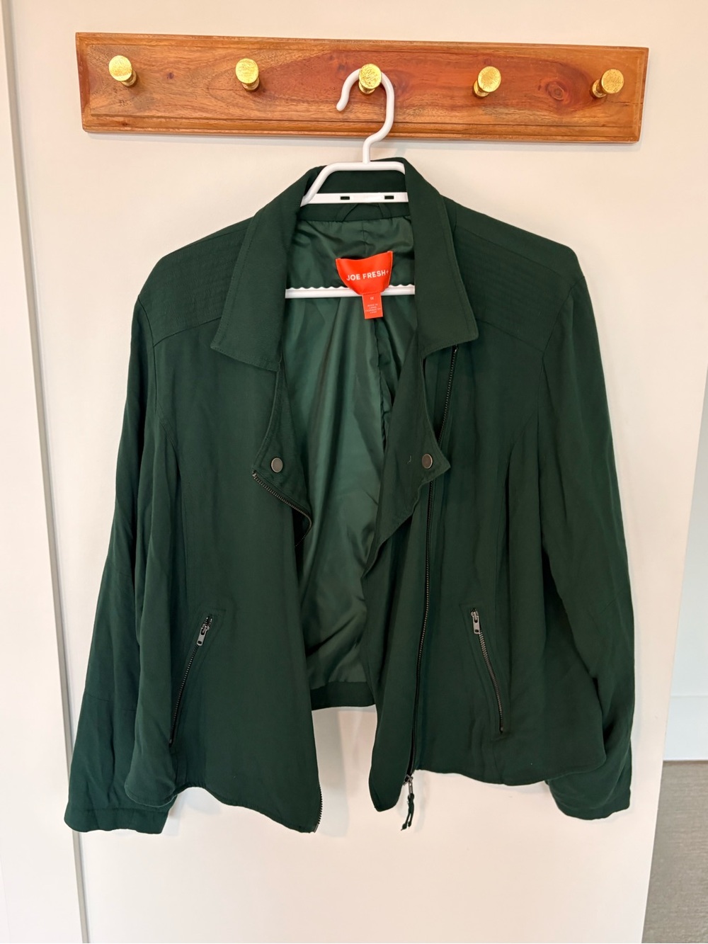 Joe Fresh Women’s 1X Dark Green Moto Jacket Asymmetrical Zip Utility 1X - Picture 3 of 5